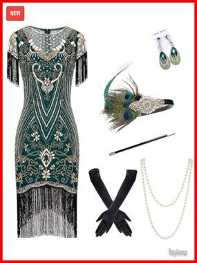 Plus Size 1920s Fringed Gatsby Sequin Beaded Tassels Flapper Party Dress